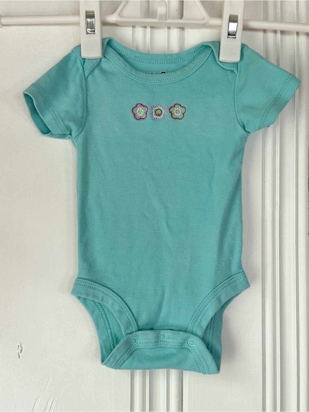 Babies-R-Us Vintage 90s Teal Floral Embroidered One-Piece Bodysuit